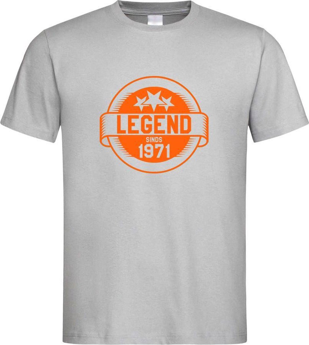 Grijs T-Shirt met “ Legend sinds 1971 “ print Oranje  Size M