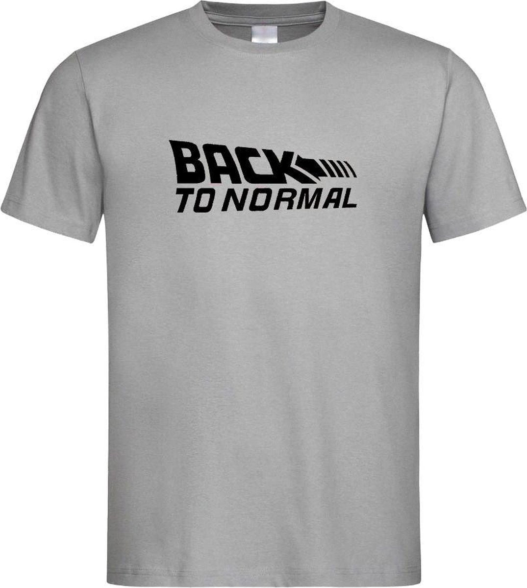 Grijs T shirt met Zwart logo " Back To Normal " print size M