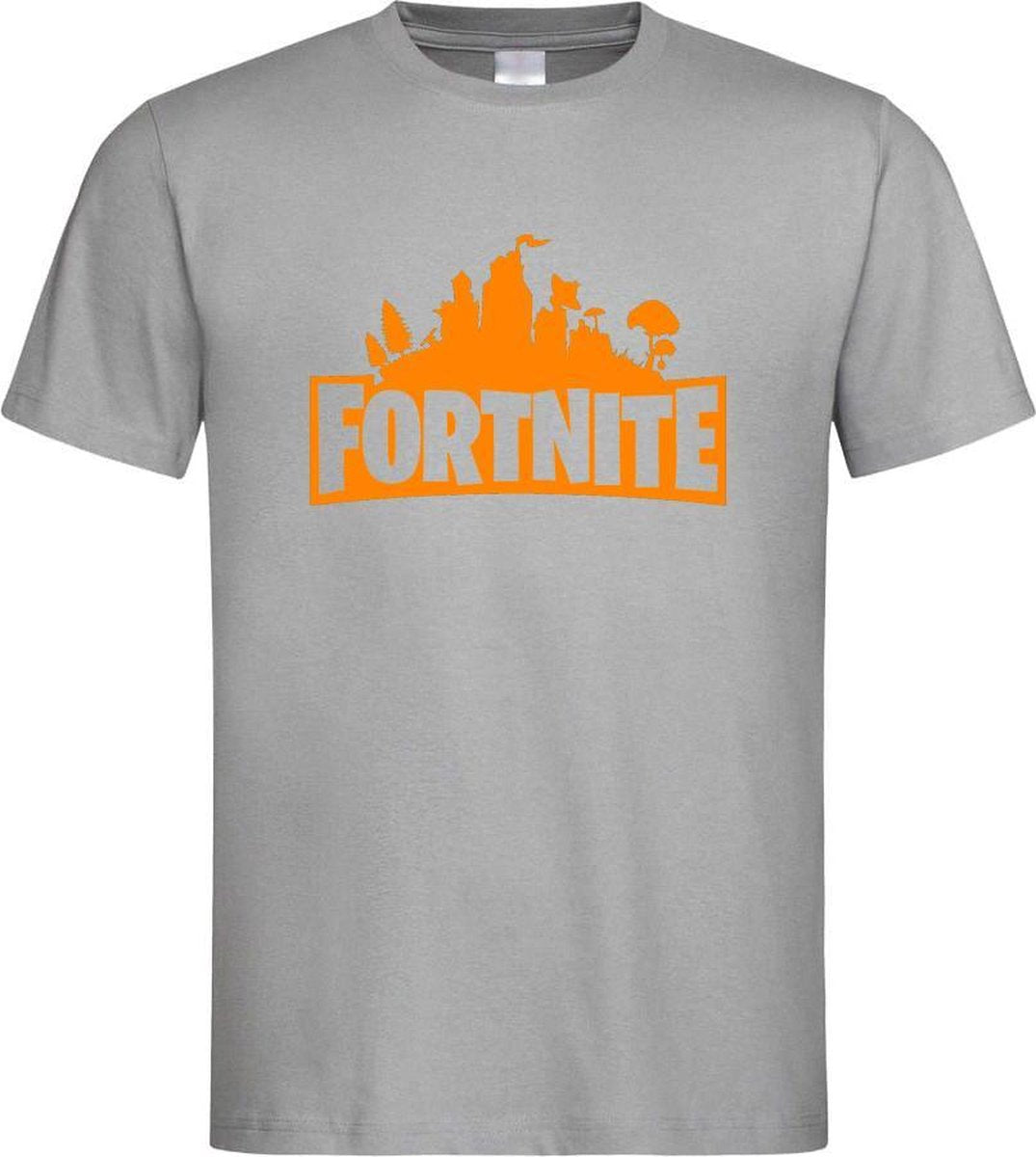 Grijs T shirt met Oranje "Fortnite Battle Royal"  print size L