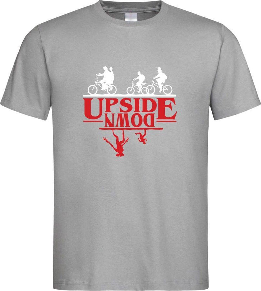 Grijs T shirt met  "Stranger Things"  Upside Down Logo maat XL
