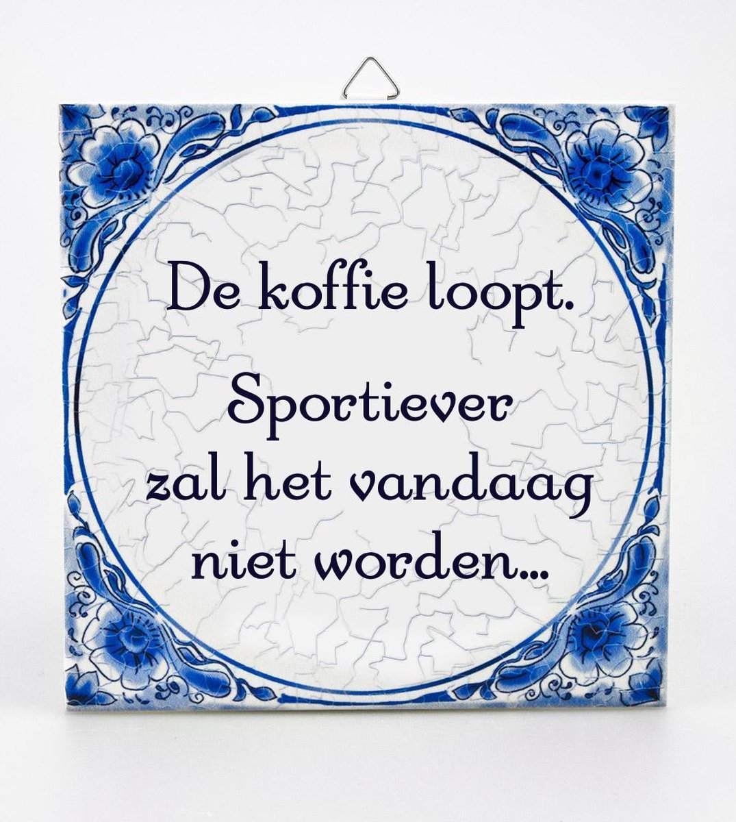 Benza - Delfsblauwe spreuktegel - de koffie loopt