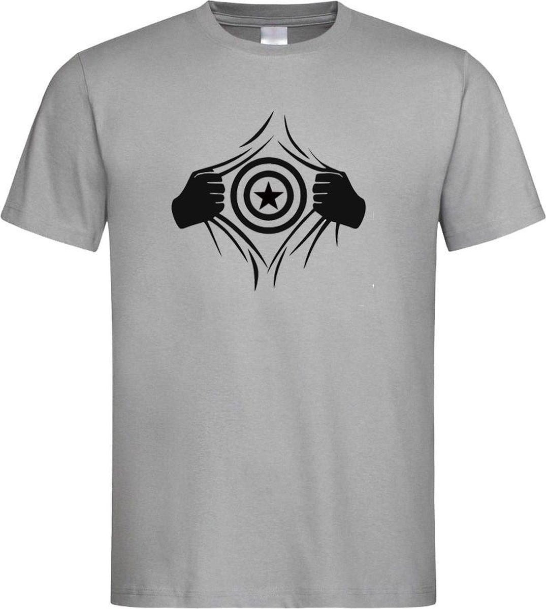 Grijs T Shirt met  " Captain America " print Zwart size M