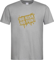 Grijs T shirt met  " No Risk No Fun " print Goud size M