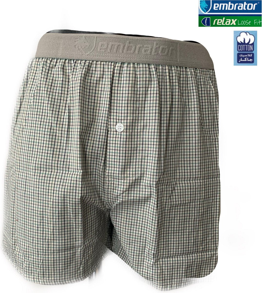 Embrator 2-pack mannen Boxershort geweven katoen groen/wit/grijs XXL