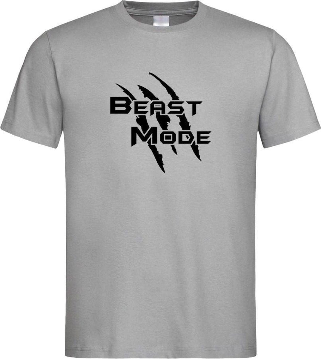Grijs T shirt met  " Beast Mode " print Zwart size L