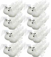 12x Witte duiven vogels trouwpaar decoratie 16 cm op clip - Bruiloft/huwelijk/trouwerij versieringen - Bruidstaart figuurtje