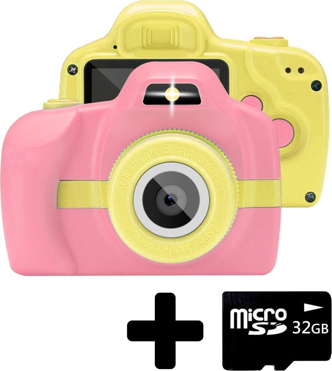 Kindercamera Camera Voor Kinderen Video + 32GB SD kaart - Roze/Geel