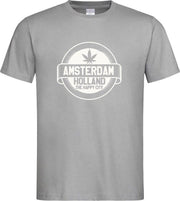 Grijs T shirt met wit  " Amsterdam / The Happy City " print size L