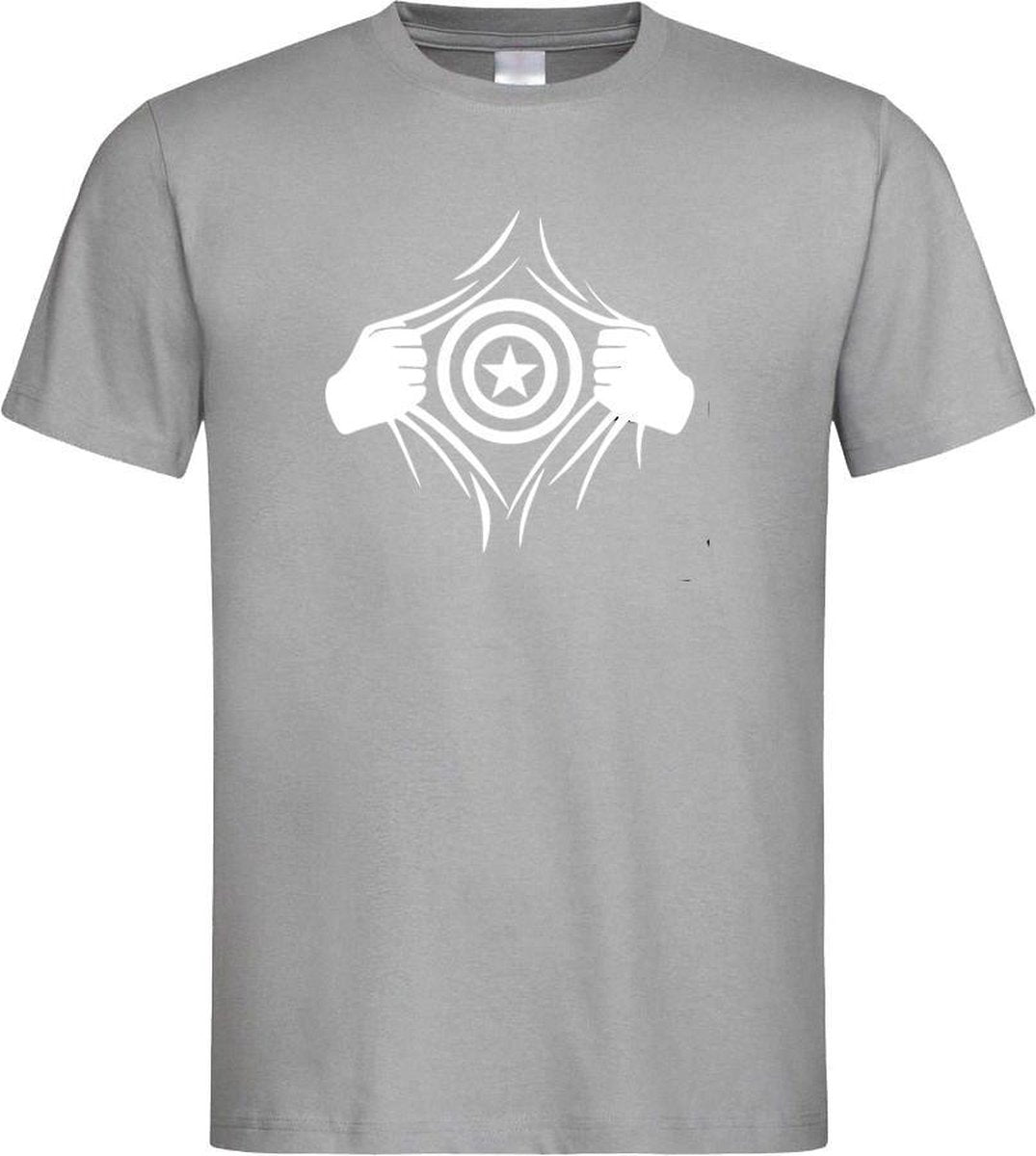 Grijs T Shirt met  " Captain America " print Wit size XXXL