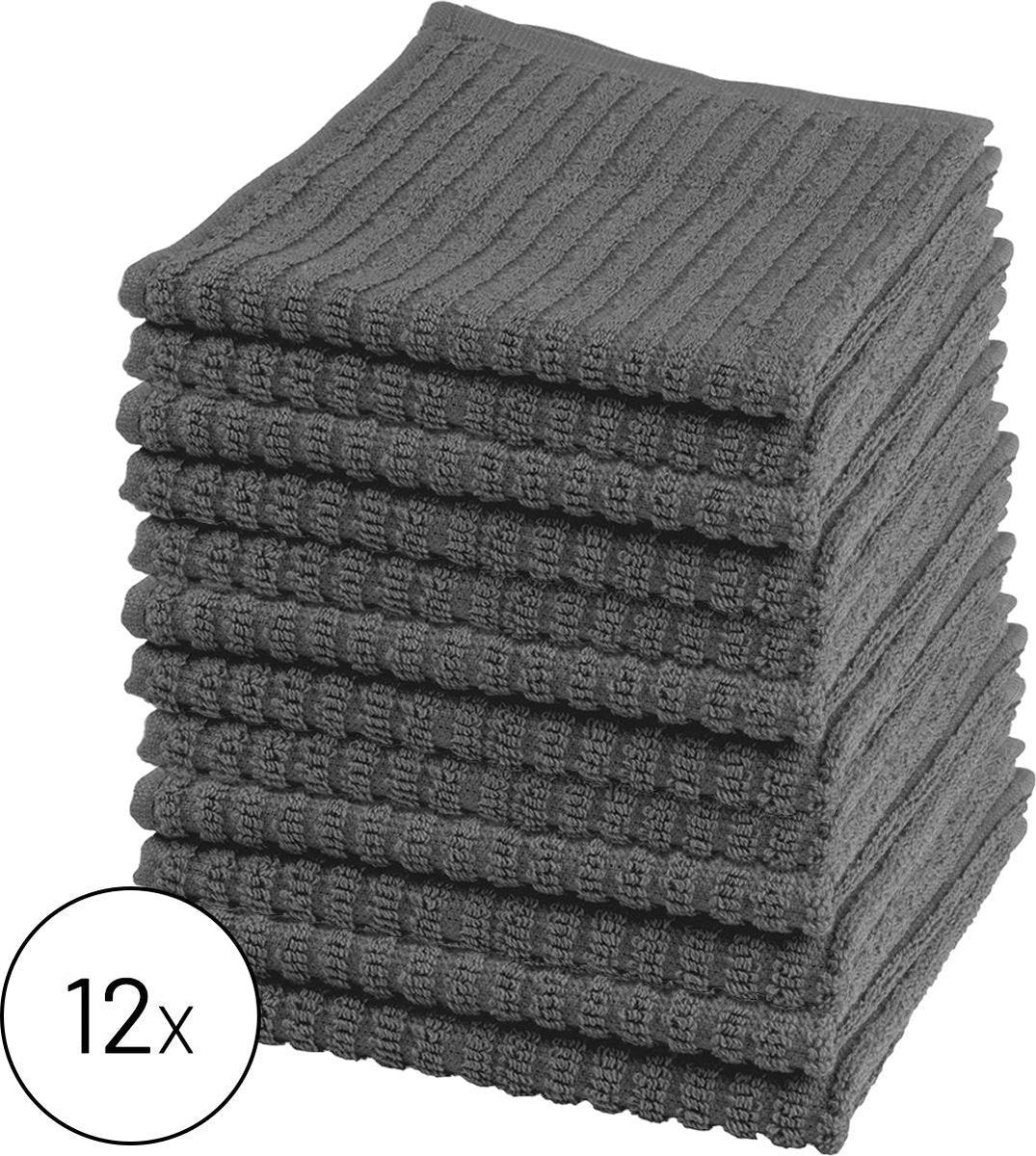 Byrklund Set Donker Grijs - 12x Vaatdoek 30x30cm