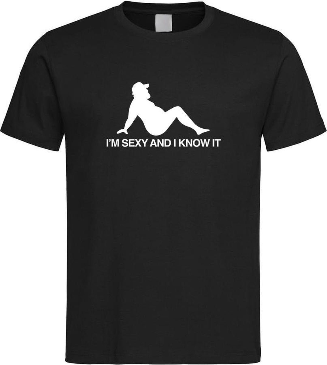 Zwart T Shirt met  " I'M Sexy and i Know It " print Wit size XXXL