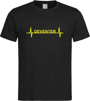 Zwart T-Shirt met “ Deventer hartslag “ print Geel Size XS