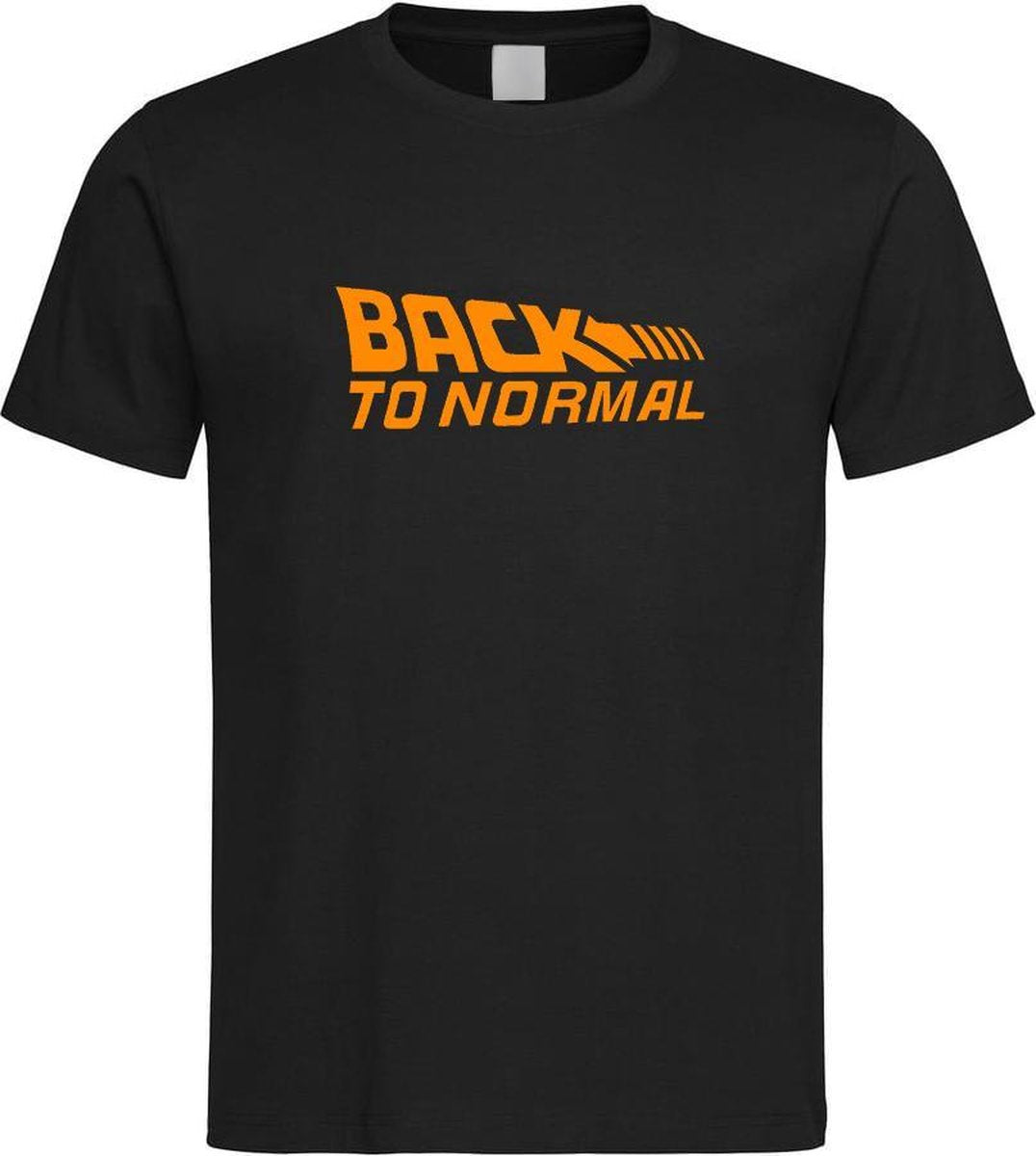 Zwart T shirt met Oranje logo " Back To Normal " print size XL