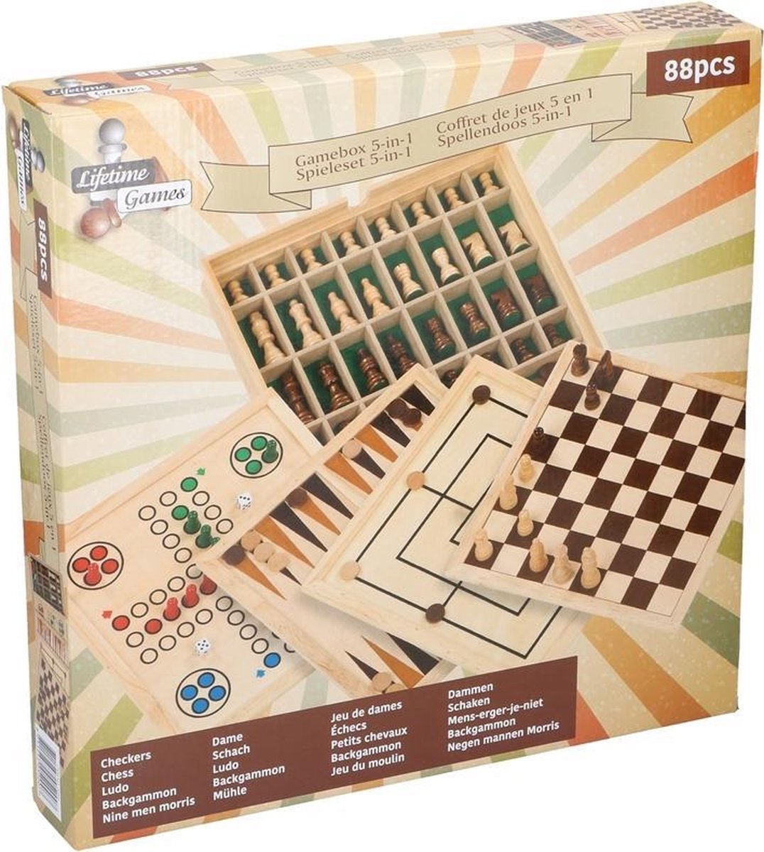 Lifetime Games Spellenset Hout 5-in-1 35 Cm 88-delig