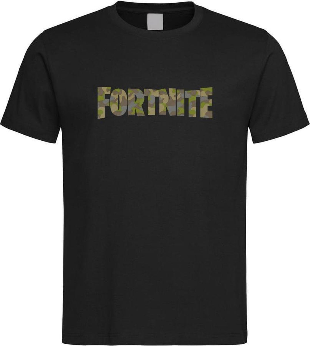 Zwart T shirt met Stoer Camo "Fortnite" print size M