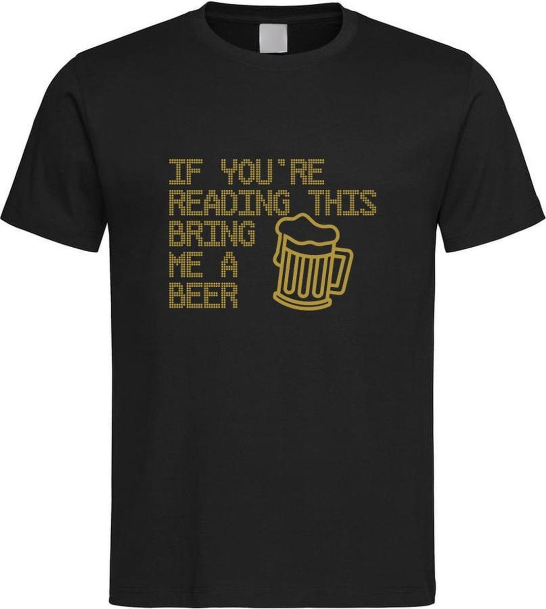 Zwart T shirt met  " If you're reading this bring me a Beer / breng me bier " print Goud size XXL