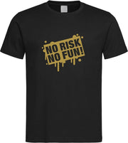 Zwart T shirt met  " No Risk No Fun " print Goud size XXL