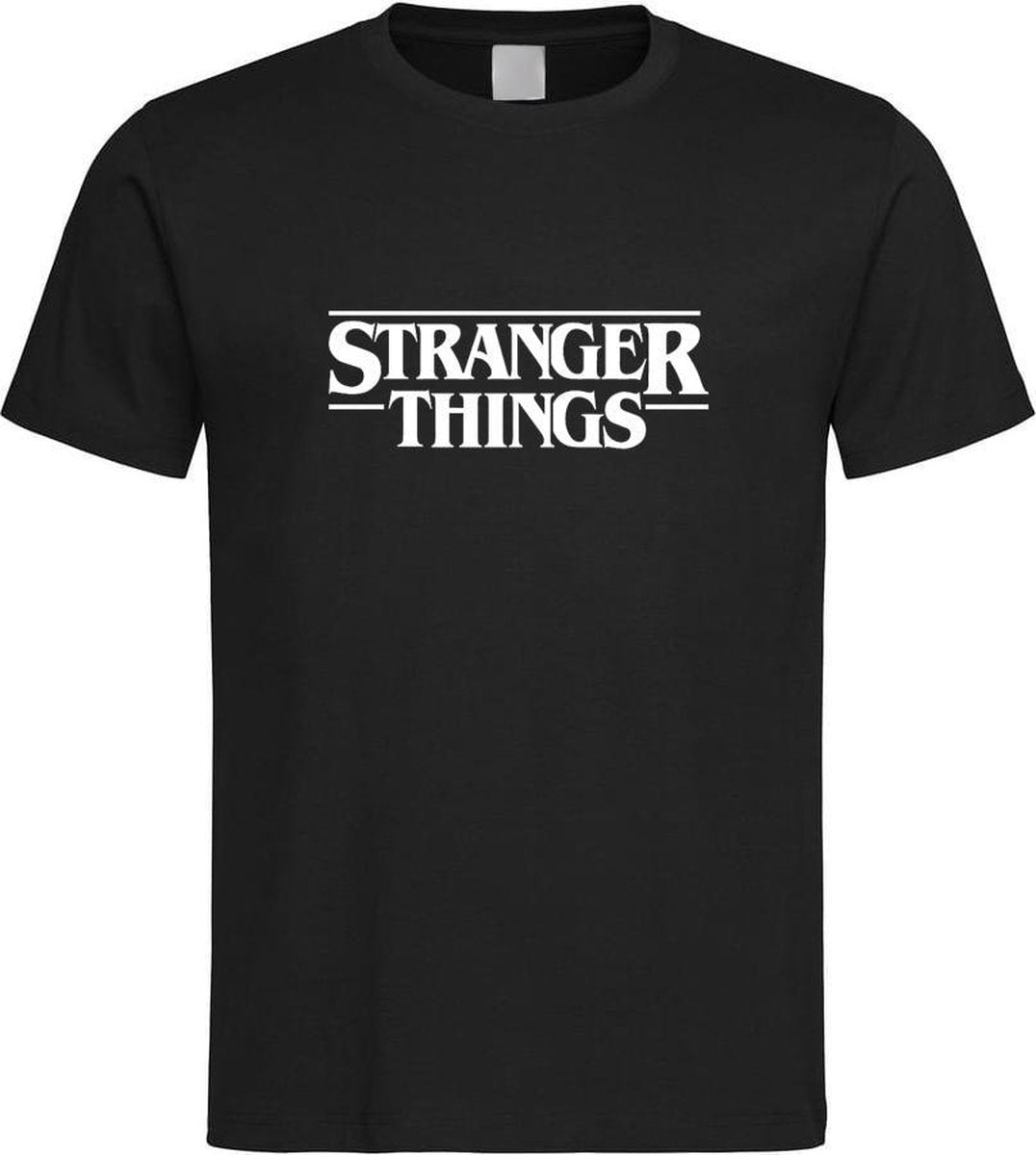 Zwart T shirt met Wit "Stranger Things" tekst maat S
