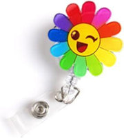 Badgehouder met trekkoord 60 cm - clip - afrolmechanisme - bloem multi color