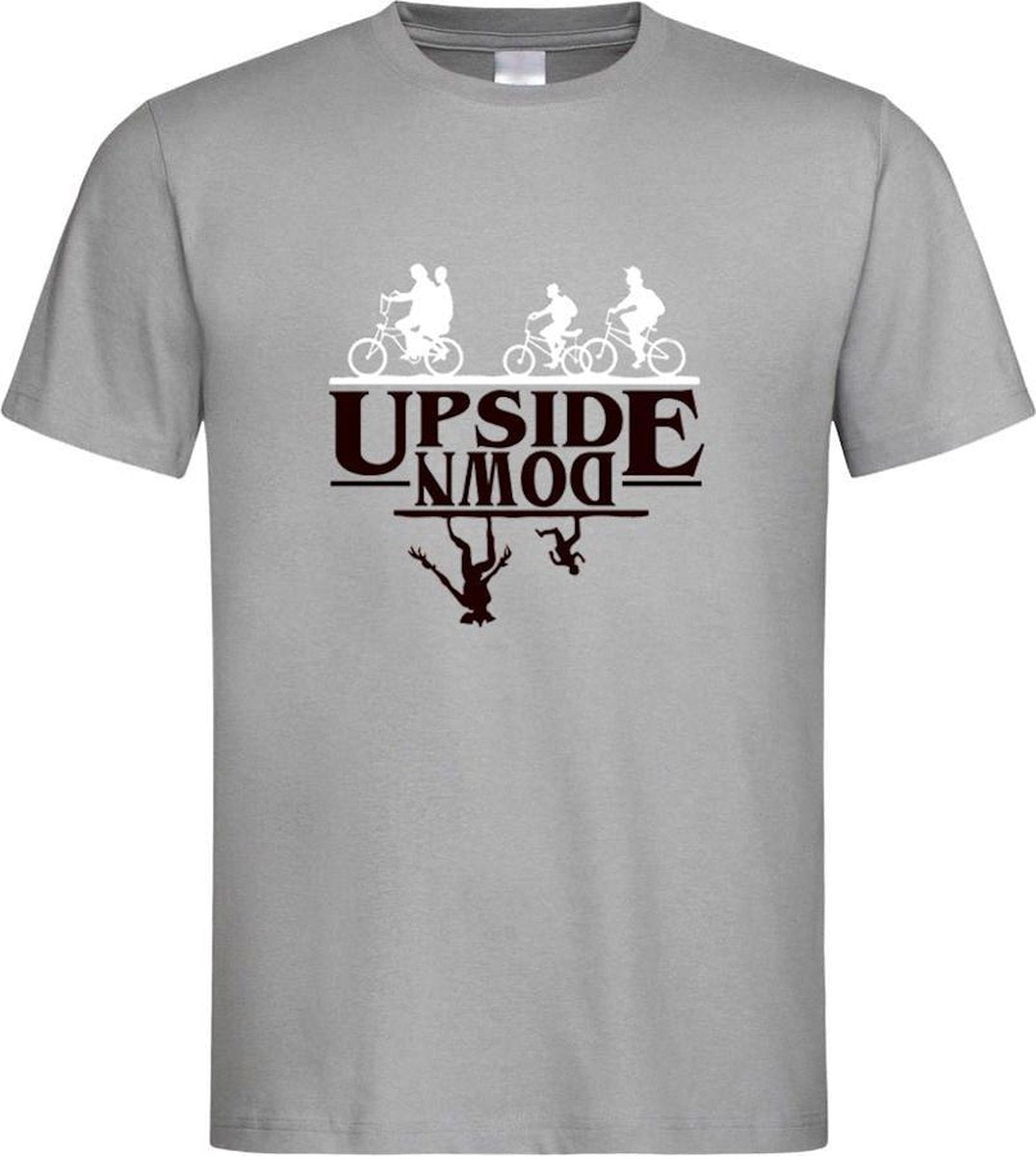 Grijs T shirt met  "Stranger Things"  Upside Down Logo maat S