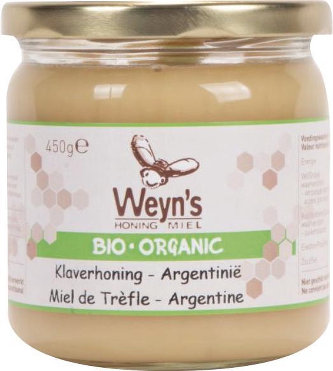 Biologische klaverhoning vast Argentinië  - 450g - Weyn's - Honing vloeibaar