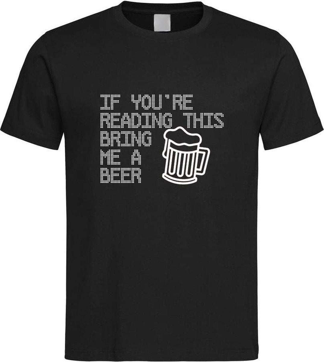 Zwart T shirt met  " If you're reading this bring me a Beer / breng me bier " print Wit size L