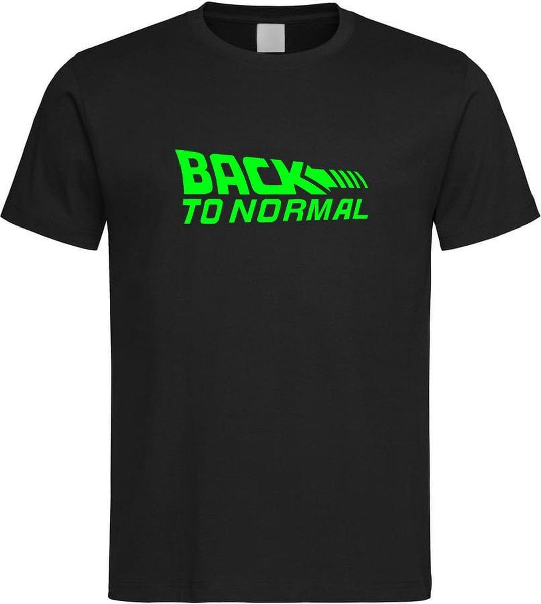 Zwart T shirt met Groen logo " Back To Normal " print size XL
