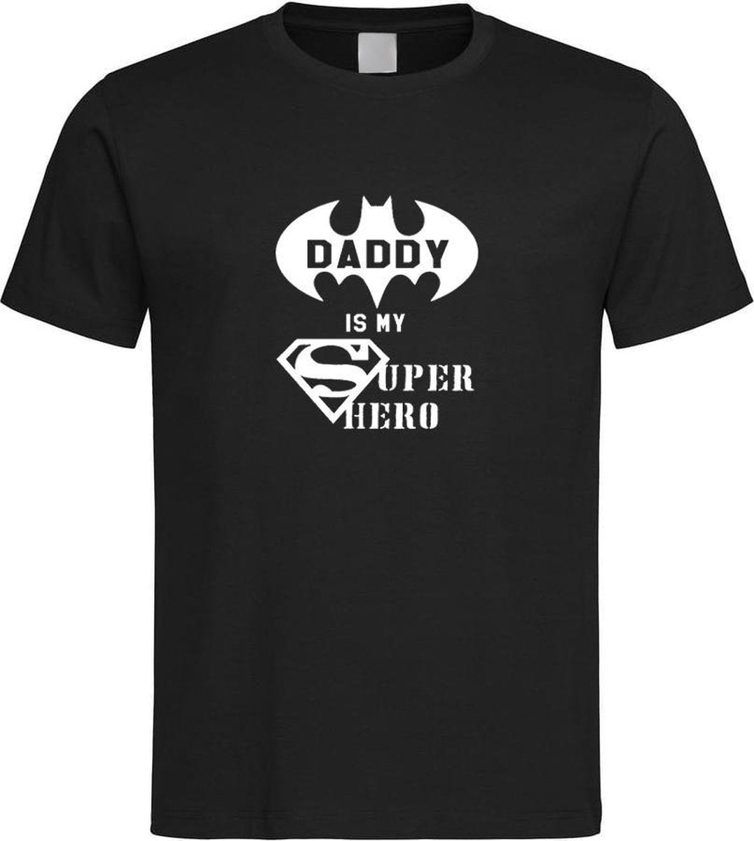 Zwart T Shirt met  " Papa is een Superheld " print Wit size XXXL