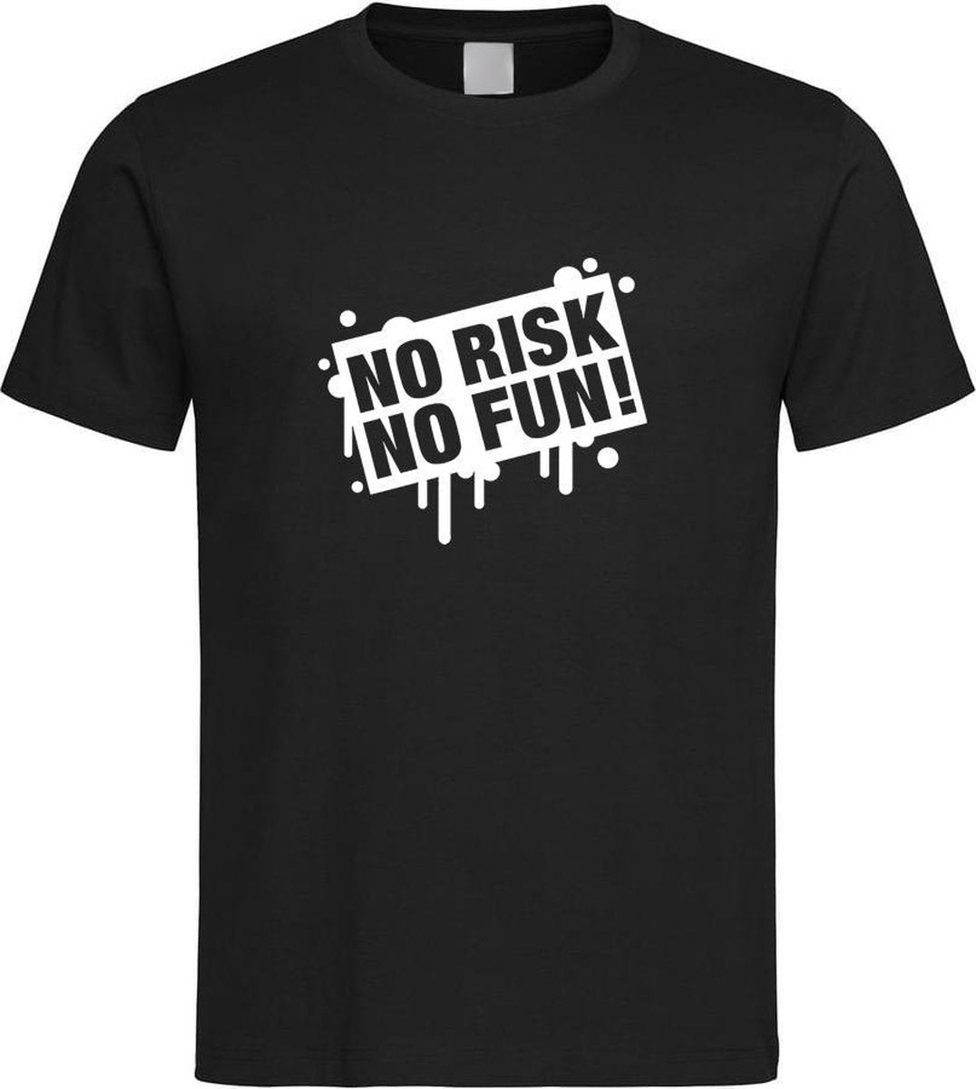 Zwart T shirt met  " No Risk No Fun " print Wit size M