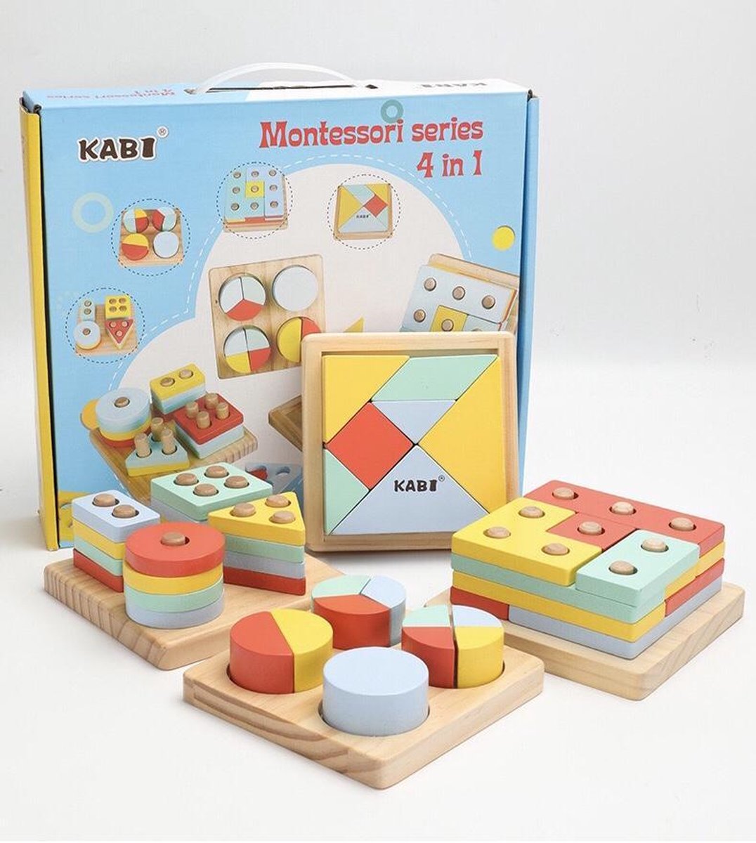 Houten puzzel set - 4 in 1 - Montessori Speelgoed - ruim 50 onderdelen