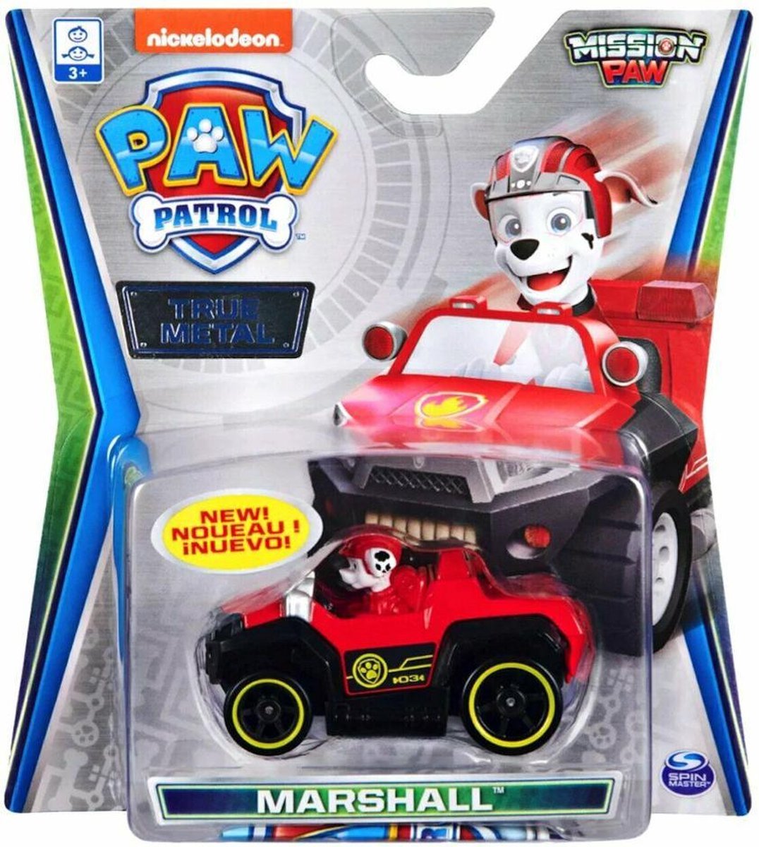 Paw Patrol auto die-cast voertuig - Marshall Mission Paw brandweerauto - 7 cm