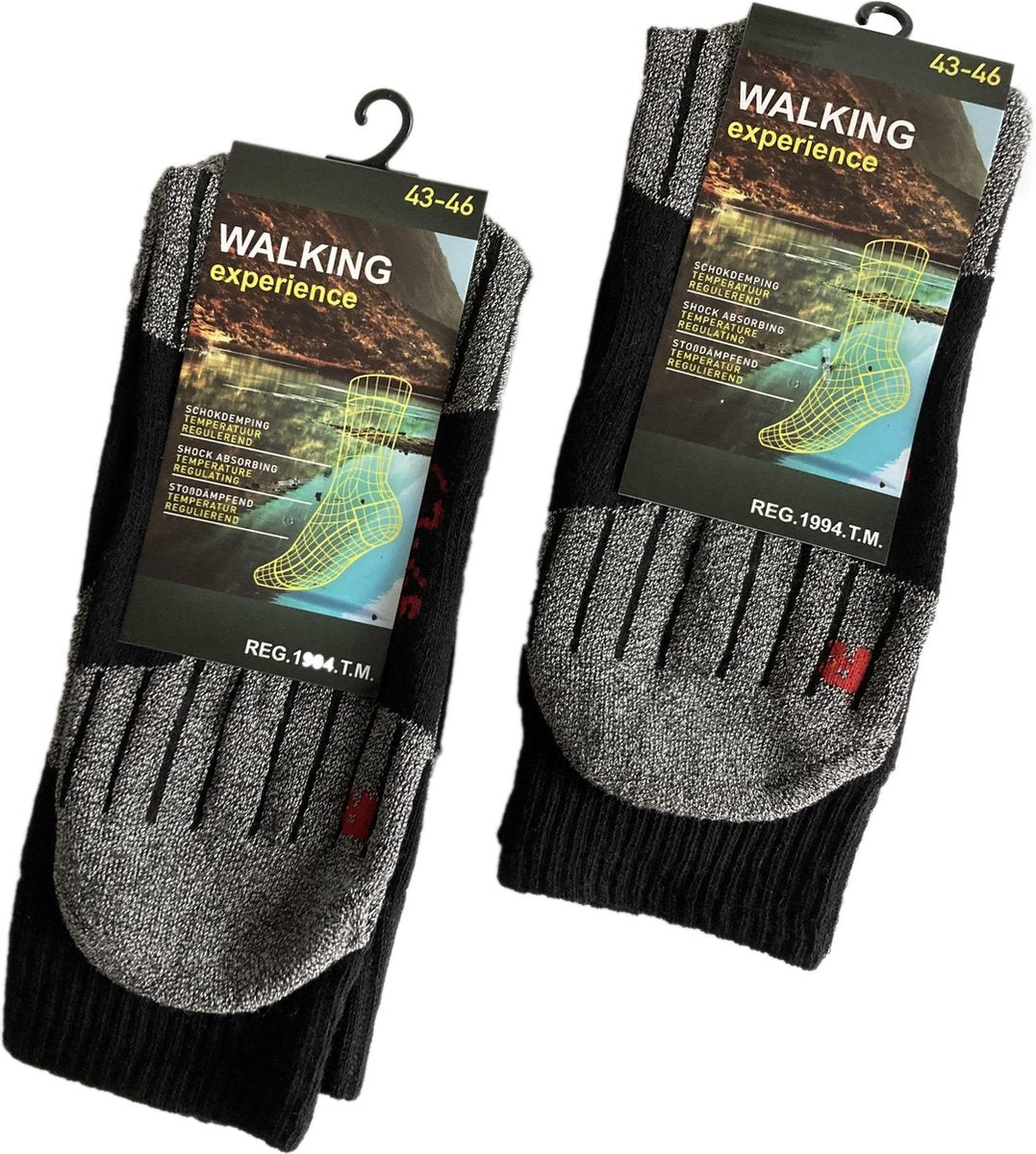 Socke/Sokken/Sok/Wandelsokken/Nordic Walking Sok/Zwart/Maat 43-46/Anti Zweet/1 Paar