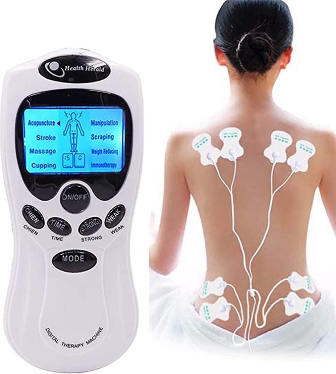 Elektrodentherapie Massage| Elektronische Stimulator spieren|  Digitale Home Machinemassage therapie van Health Herald| Acupunctuur apparaat| Elektroden Pads |Electro Stimulator hele lichaam| Ontspannen Spieren en Stimulatie Bloedcirculatie| Cupping