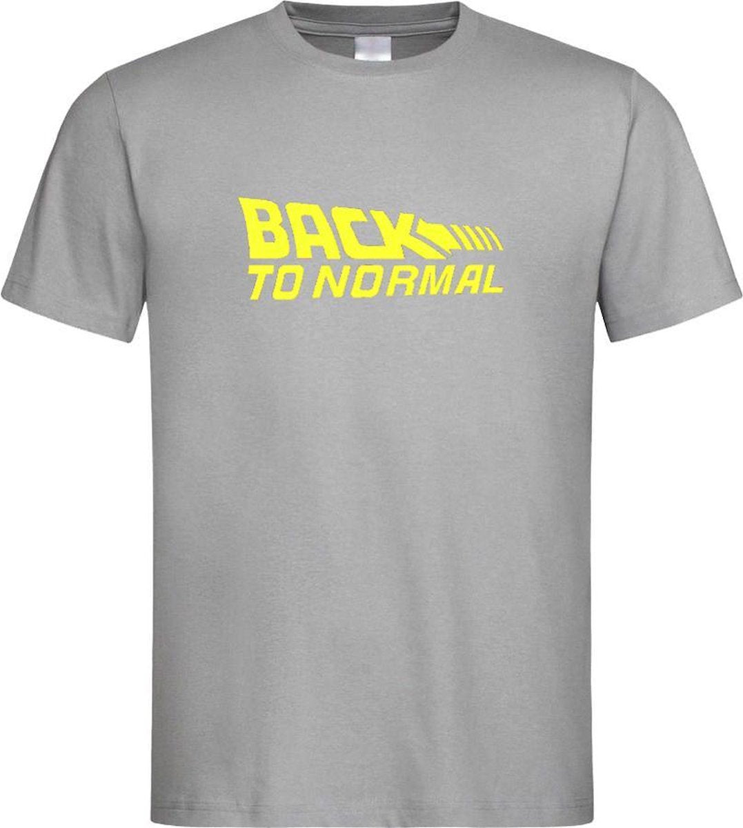 Grijs T shirt met Geel logo " Back To Normal " print size L