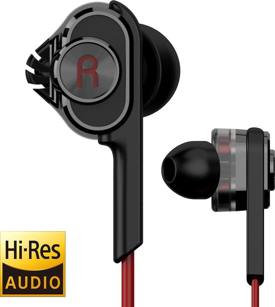 UiiSii T6 in-ear oortjes - 120cm met microfoon en controller - Dual Dynamic Hi-Res Oordopjes - Rood