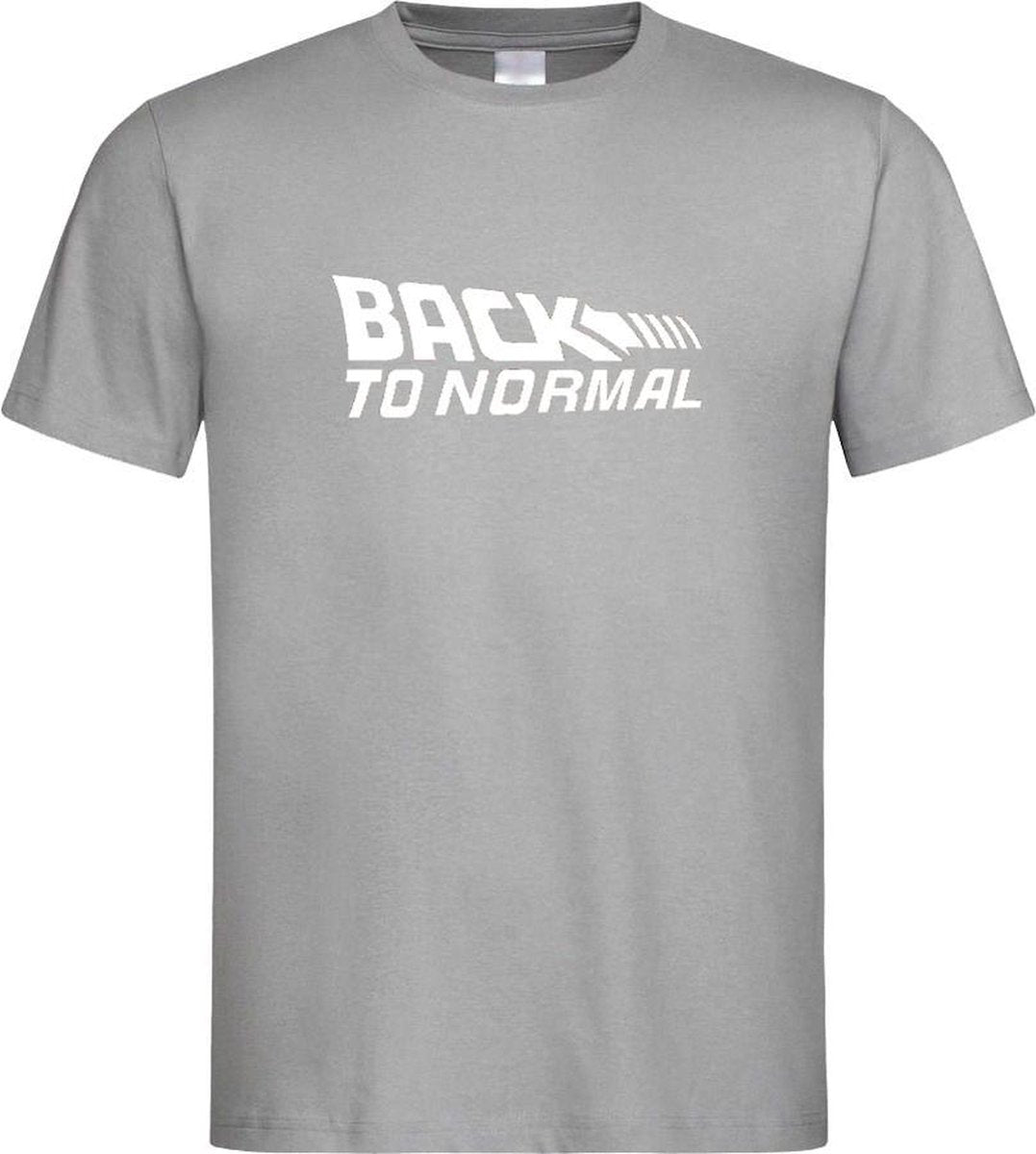 Grijs T shirt met Wit logo " Back To Normal " print size M