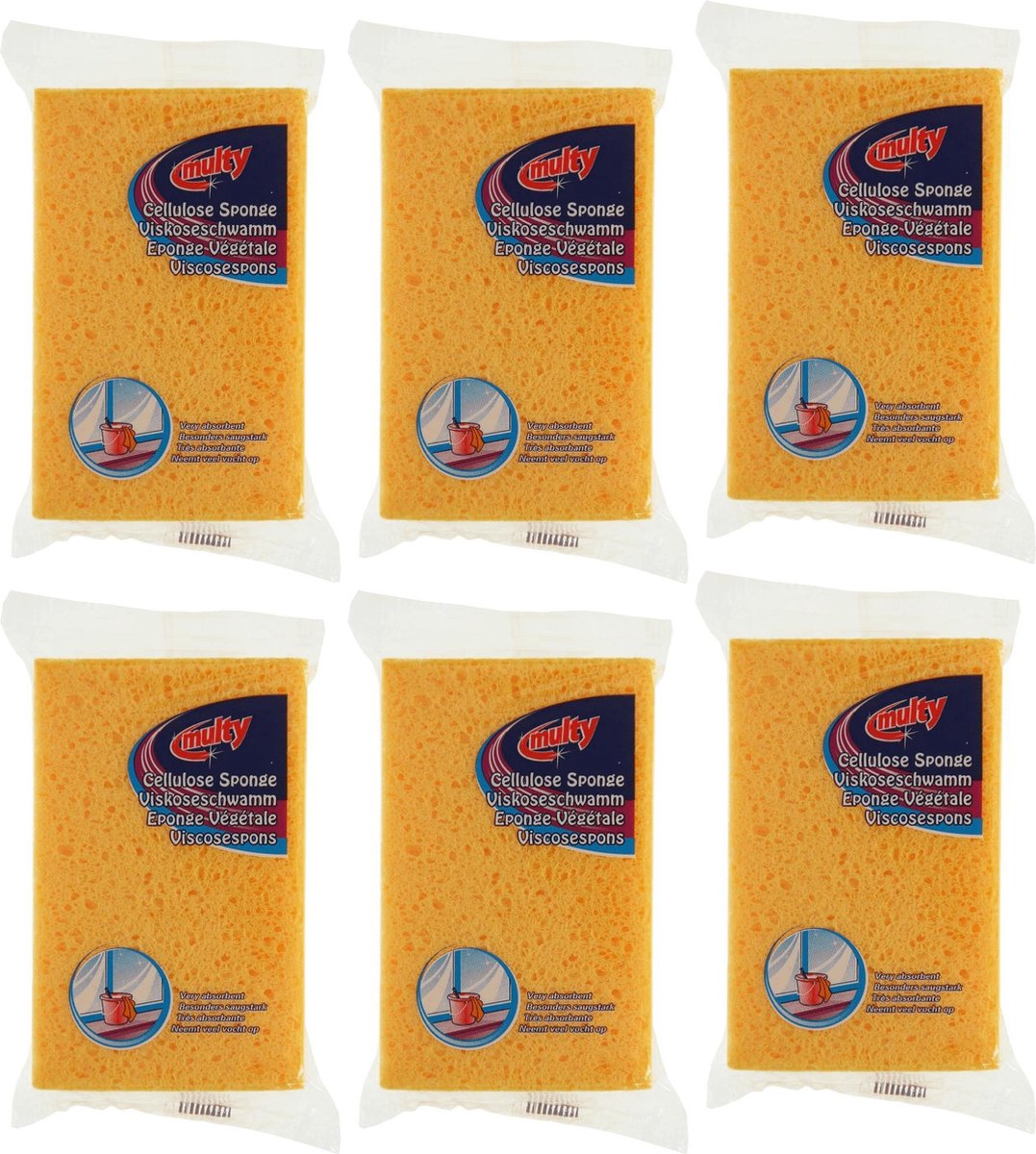 Multy viscose spons naturel - 6 stuks - super absorberend