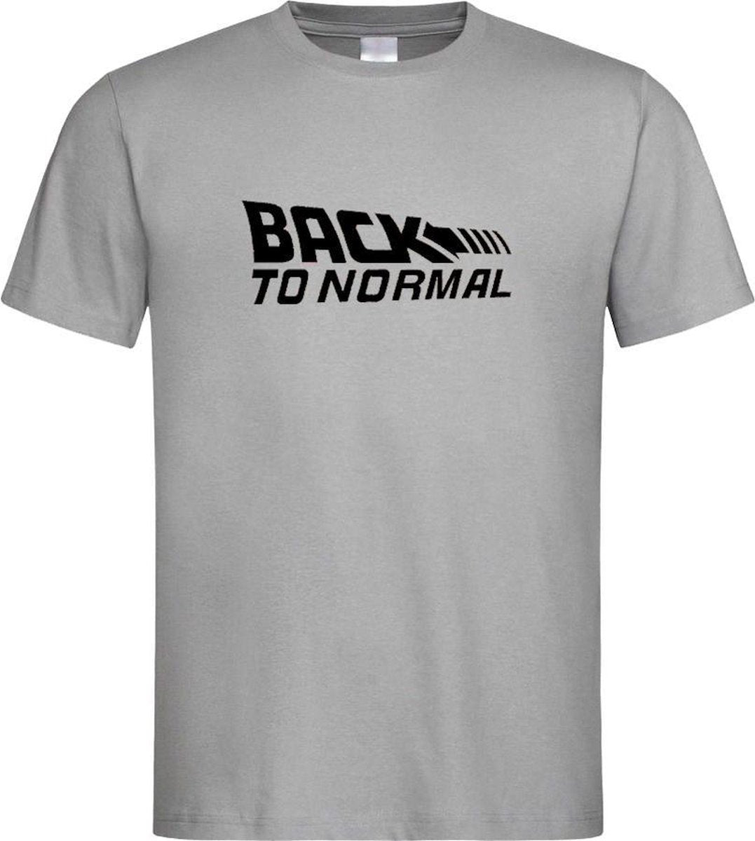 Grijs T shirt met Zwart logo " Back To Normal " print size XXXL