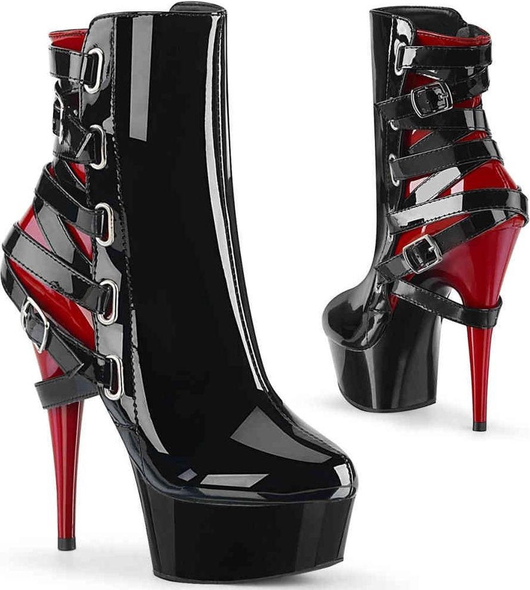 Pleaser Plateau Laarzen -36 Shoes- DELIGHT-1012 US 6 Zwart/Rood