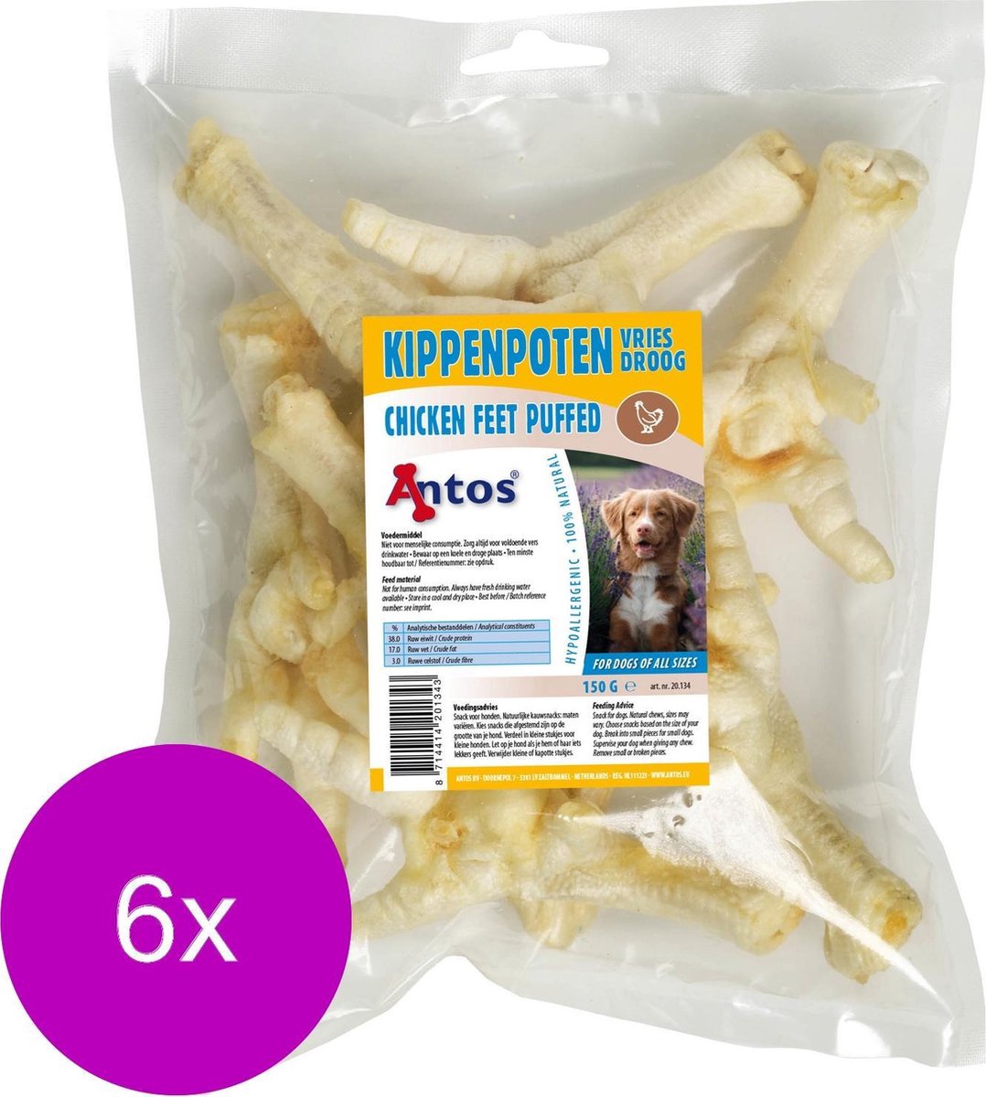 Antos Kippenpoten Vriesdroog - Hondensnacks - 6 x Kip 150 g