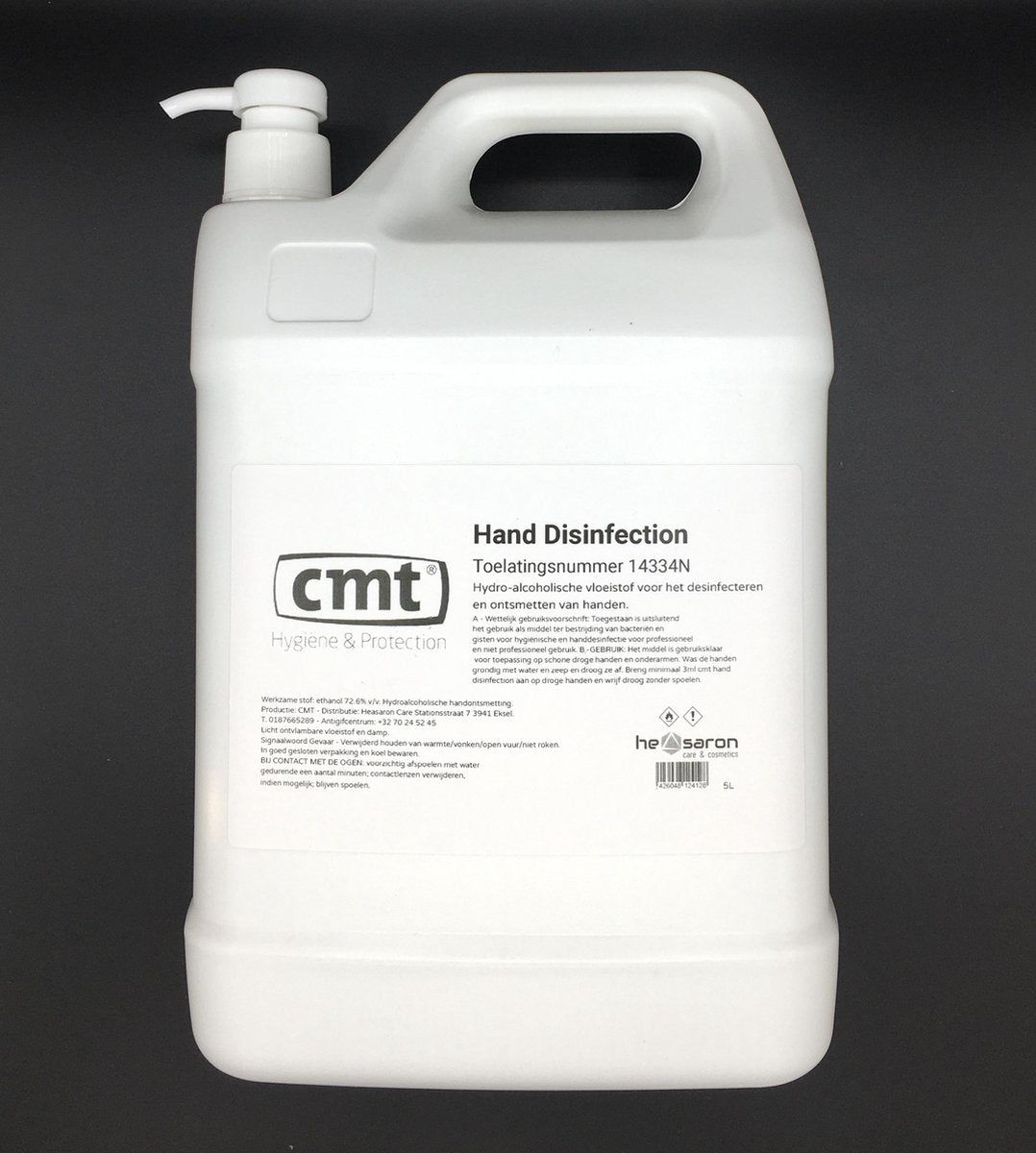 CMT Hand Disinfection 70% (NL) 5L - pomp | handdesinfectie | Desinfecterende vloeibare handalcohol | Onverdikte handgel 70% alcohol | 5 liter navul bidon met pomp