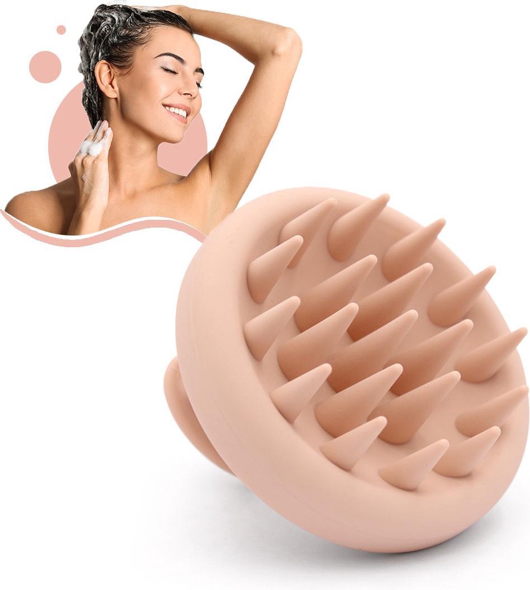 JOLTIA SH2 - Premium Siliconen Haarborstel - Shampoo Brush - Scalp Massager - Massage - No Dandruff - Flaky Brush - Hair Brush - Hairbrush - Haarverzorging - Anti Roos - Haargroei - Gezonde Hoofdhuid - Scrub - Beige