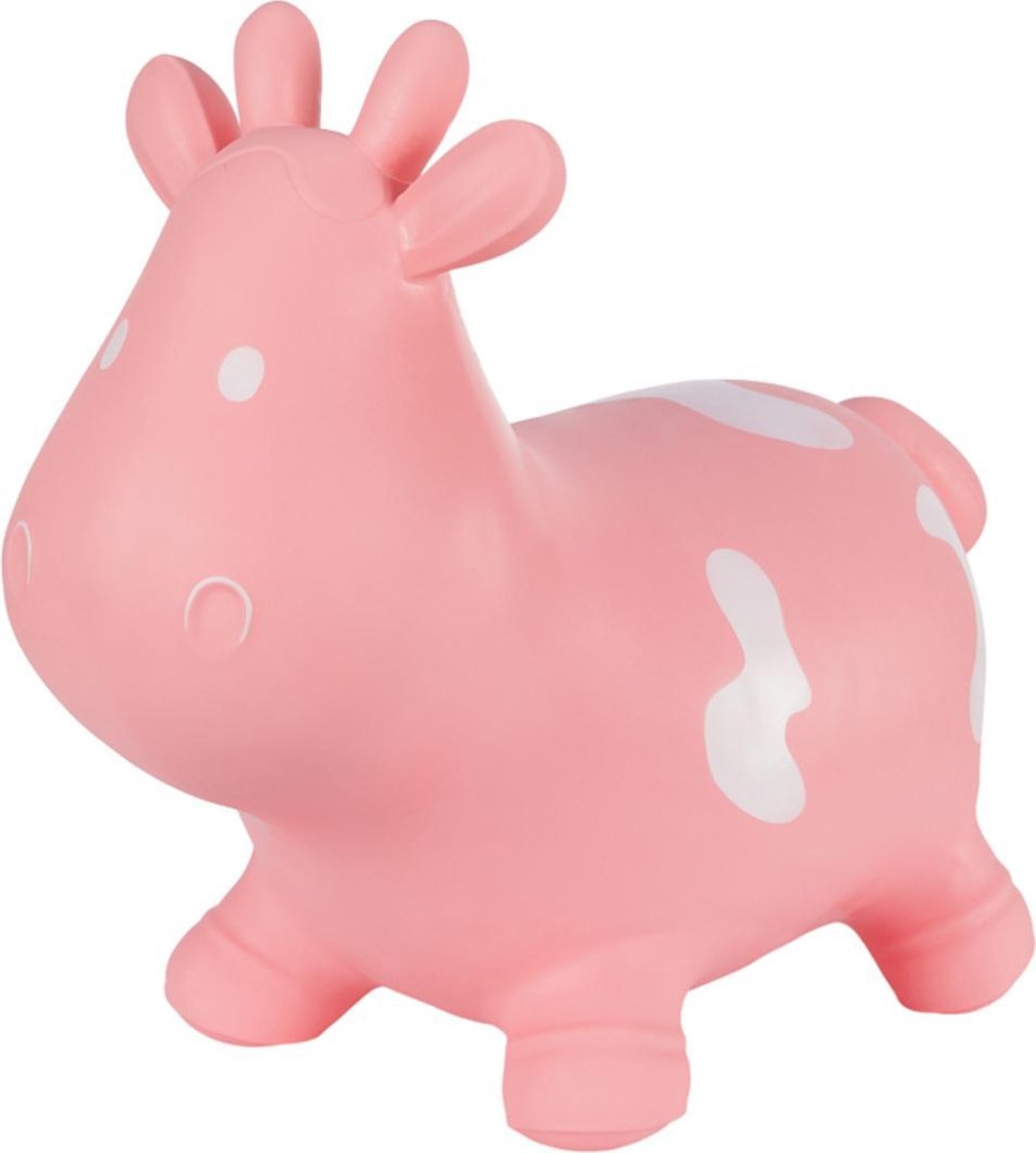 Hoppimals Rubberen Springdier Roze Koetje + pomp - een enorm en uniek springplezier