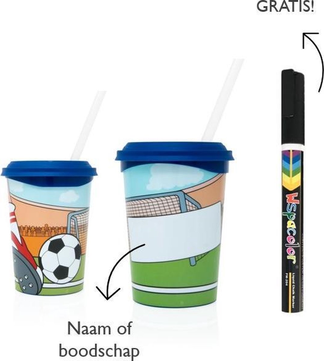 10 x Beschrijfbare party drinkbeker Voetbal (350ml) - incl. deksel
