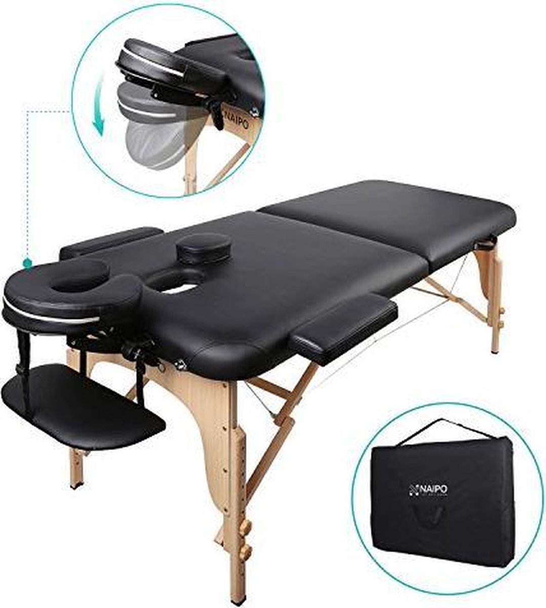 Naipo - Massagetafel - Zwart - Opvouwbaar - 13kg