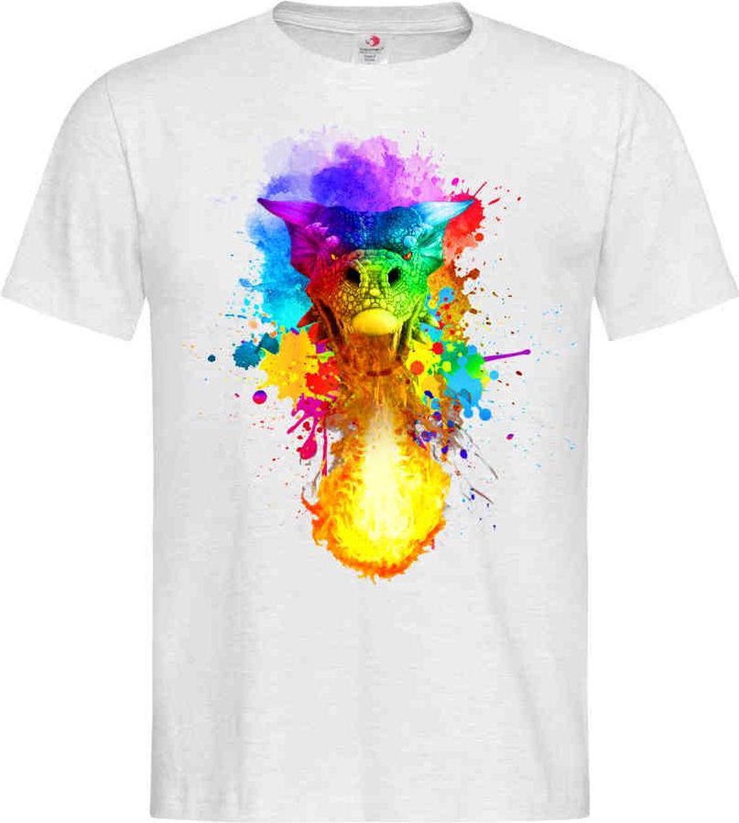 Stedman - Draak T-shirt met Watercolor effect - unieke draak t-shirtt unisex- Premium Dragon T-shirt -Maat M