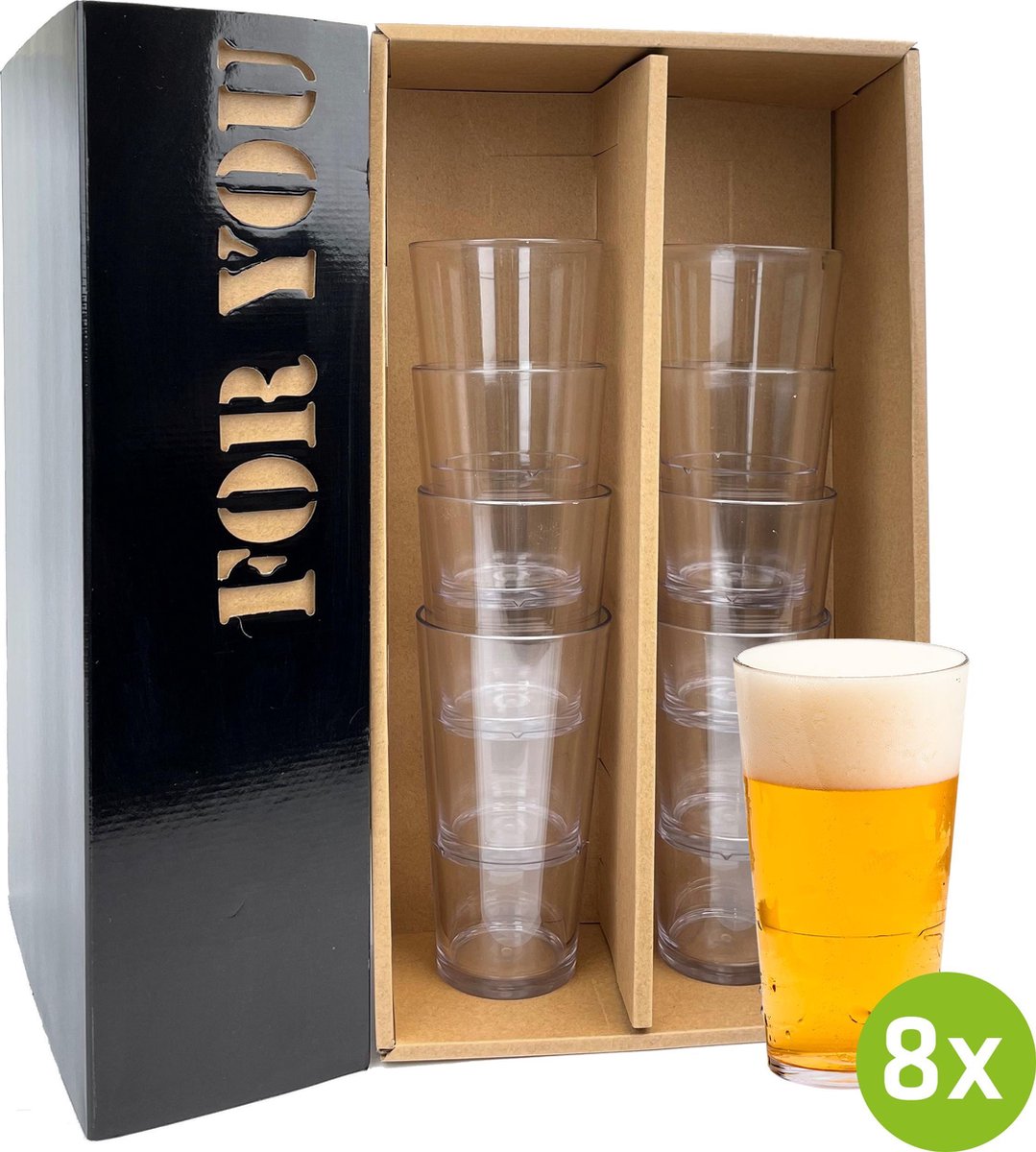 8x Bierglas Amsterdam 30cl cadeauset | Onbreekbare kunststof / plastic drinkglazen