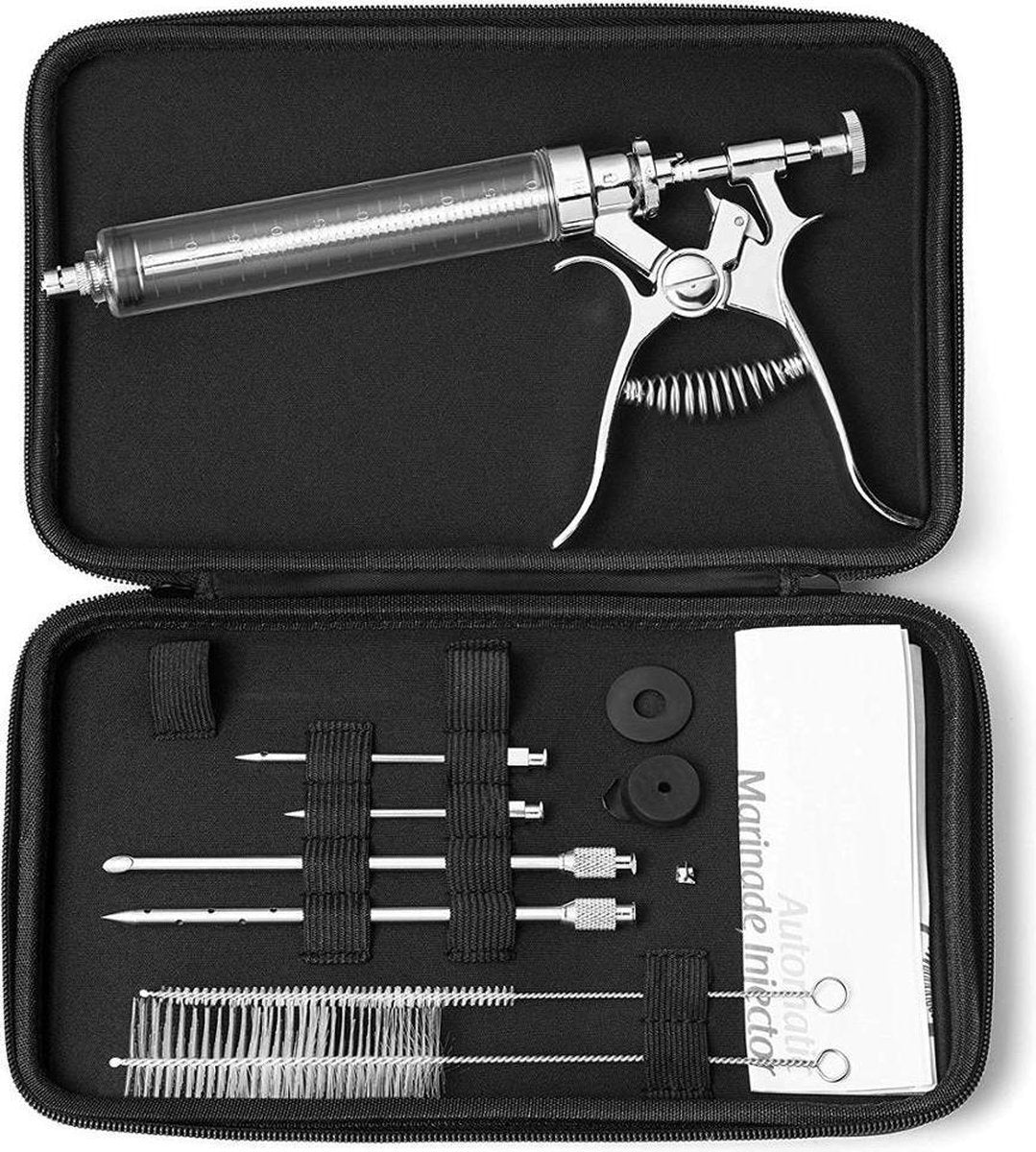 4cookz® Marinadeinjector RVS Pro Zilver - marinadespuit set met 4 naalden