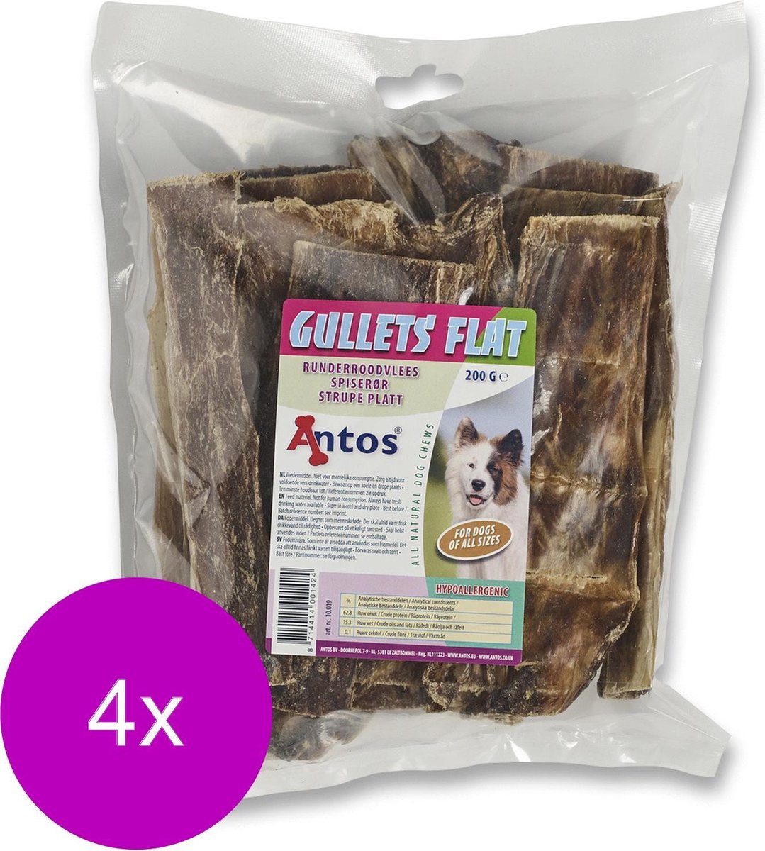 Antos Runderroodvlees Rund - Hondensnacks - 4 x 200 g