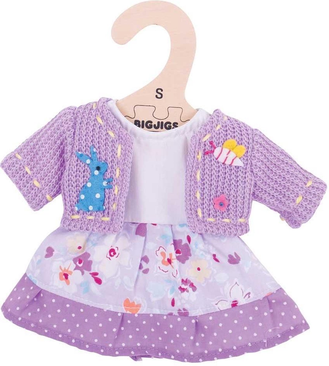 Bigjigs - Poppenkleren - Lila bloemenjurk & vest - 25cm